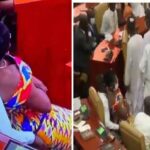 Ghanian female lawmaker sits on her male colleague’s laps as they fight over seats