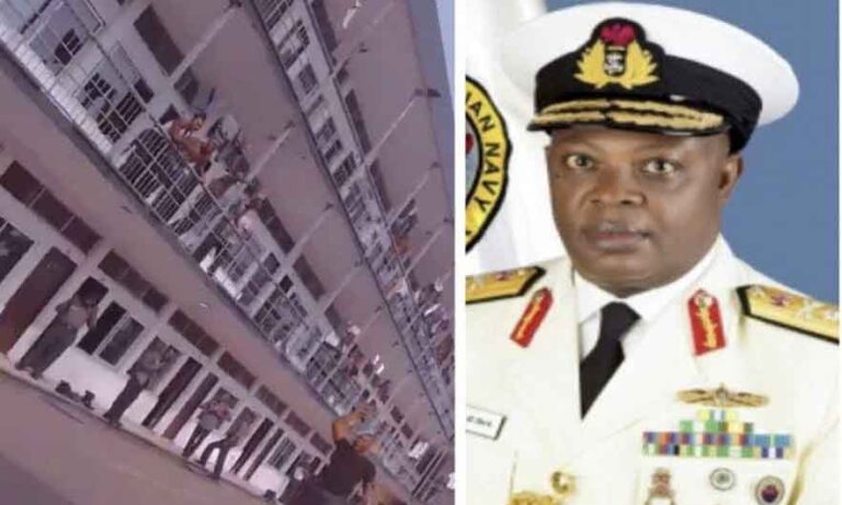 Naval officers celebrate the sack of the Chief of Naval Staff, Ibok-Ete Ekwe Ibas (video)