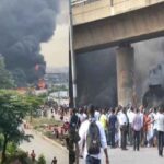 Just in: Explosion as fuel tanker summersaults at Toyota Bus stop, along Oshodi Apapa Expressway (Video)