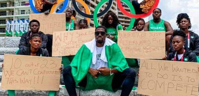 Disqualified Nigerian athletes protest in Tokyo