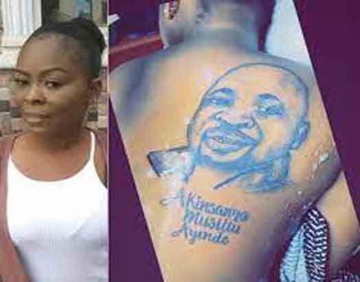 Lady tattoos MC Oluomo’s face on her back (photo/Video)