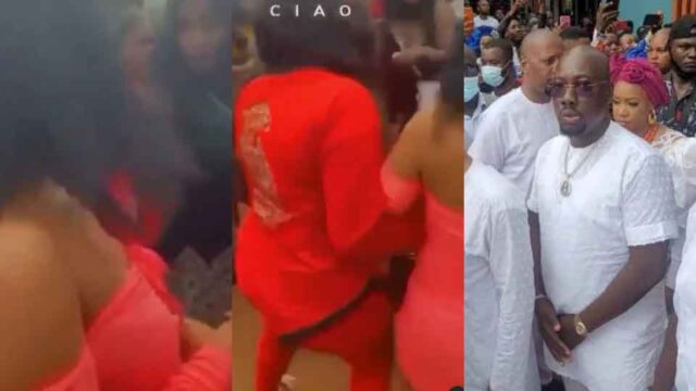 Uninvited slay queens’ bounced out of Obi Cubana’s mum’s burial (video)