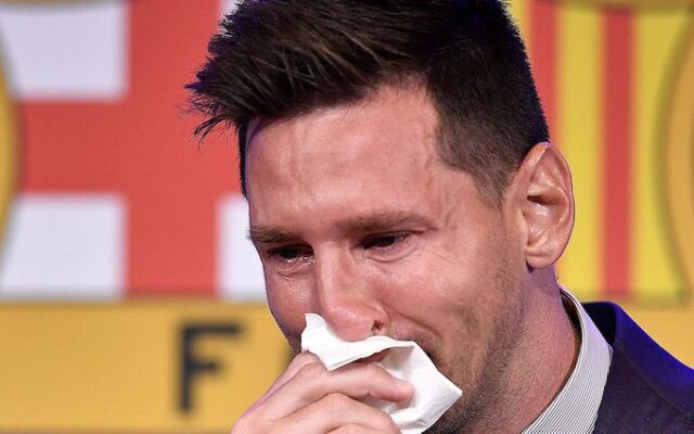 Lionel Messi in tears as he says goodbye to Barcelona 