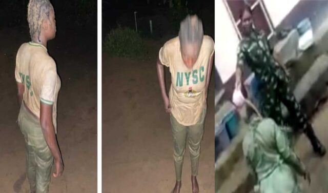 Female Army officer caught on camera bathing Corps member with unknown substance in Calabar for allegedly arguing with her