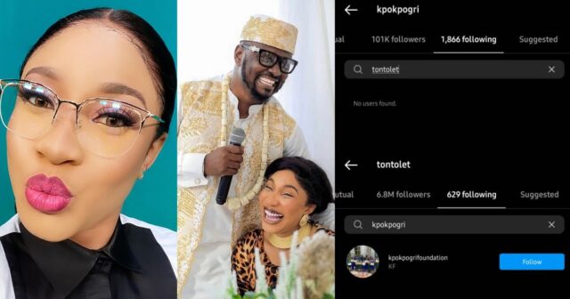 Cheating: Tonto Dikeh unfollows her lover, Prince Kpokpogri on Instagram