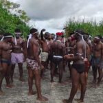 Bayelsa Youths step out in war regalia as they Protest against Oil Firm over Alleged neglect of their Community 