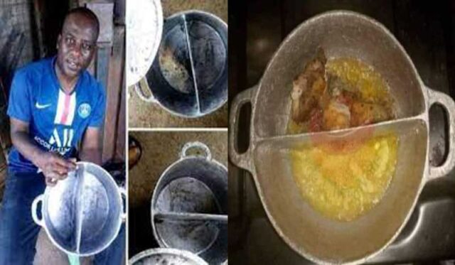 Nigerians react as man constructs pot that allows you cook two meals at once
