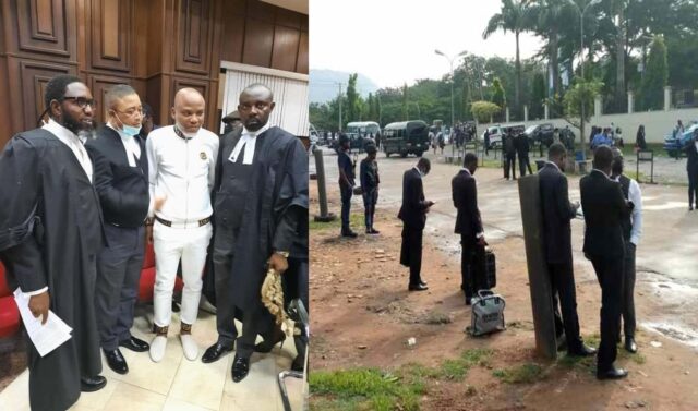BREAKING: Nnamdi Kanu arrives court amidst tight security