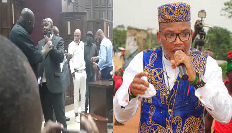 Nnamdi Kanu confronts DSS officials over refusal to allow legal team to access court