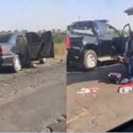 Victims' abandoned vehicles seen along Kaduna-Abuja expressway after they were allegedly kidnapped.