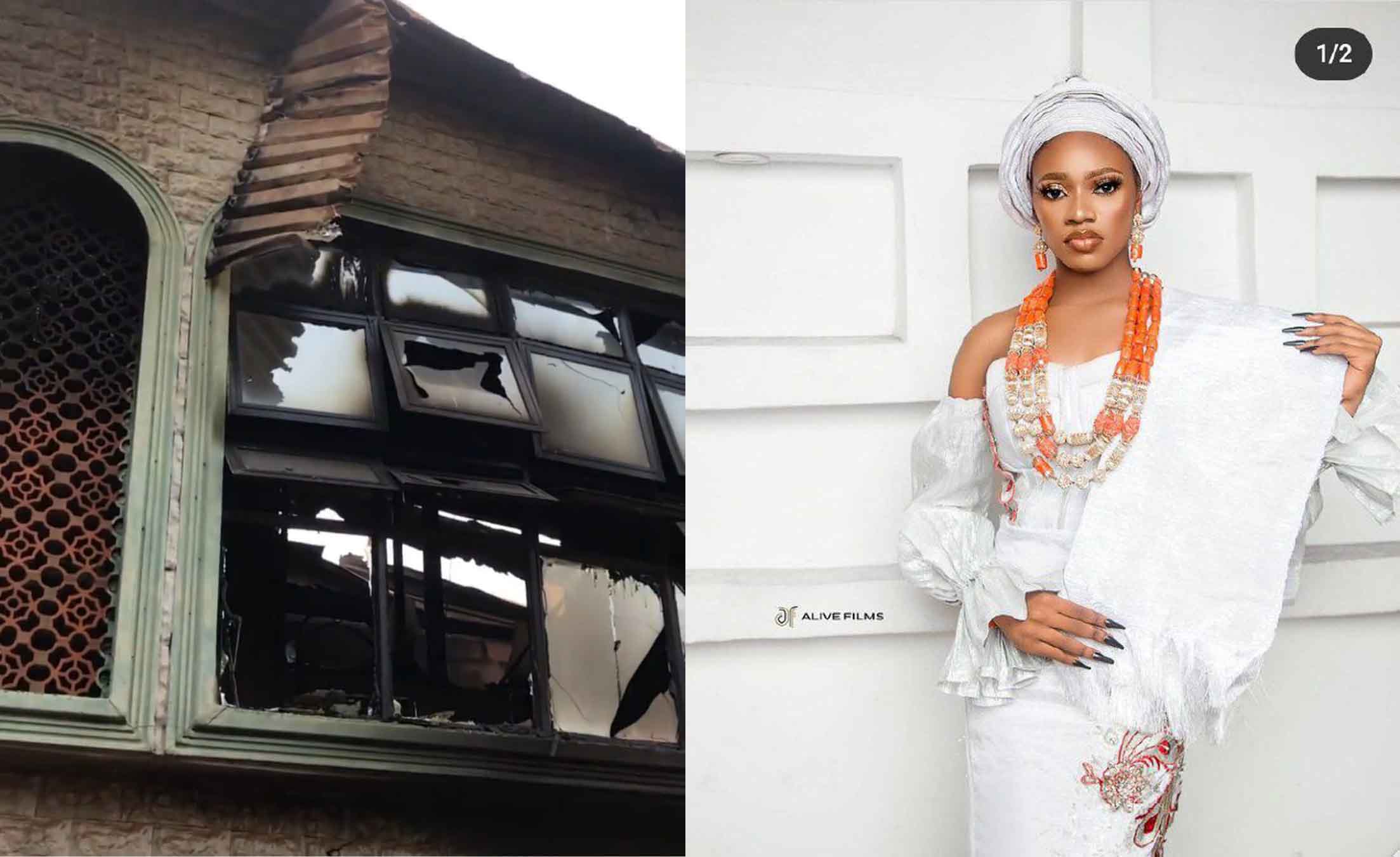 Ex-beauty queen cries out after her home was set ablaze by gunmen and her father, an Imo traditional ruler, was abducted.