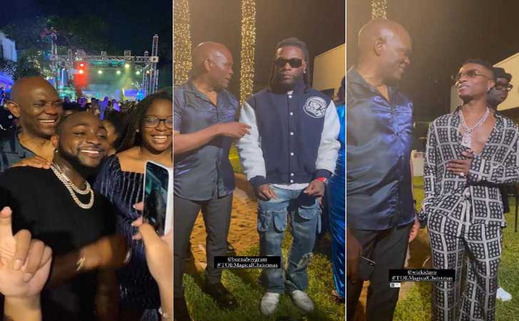 Wizkid, Davido, and Burna Boy show up at Tony Elumelu’s Christmas party (Video)