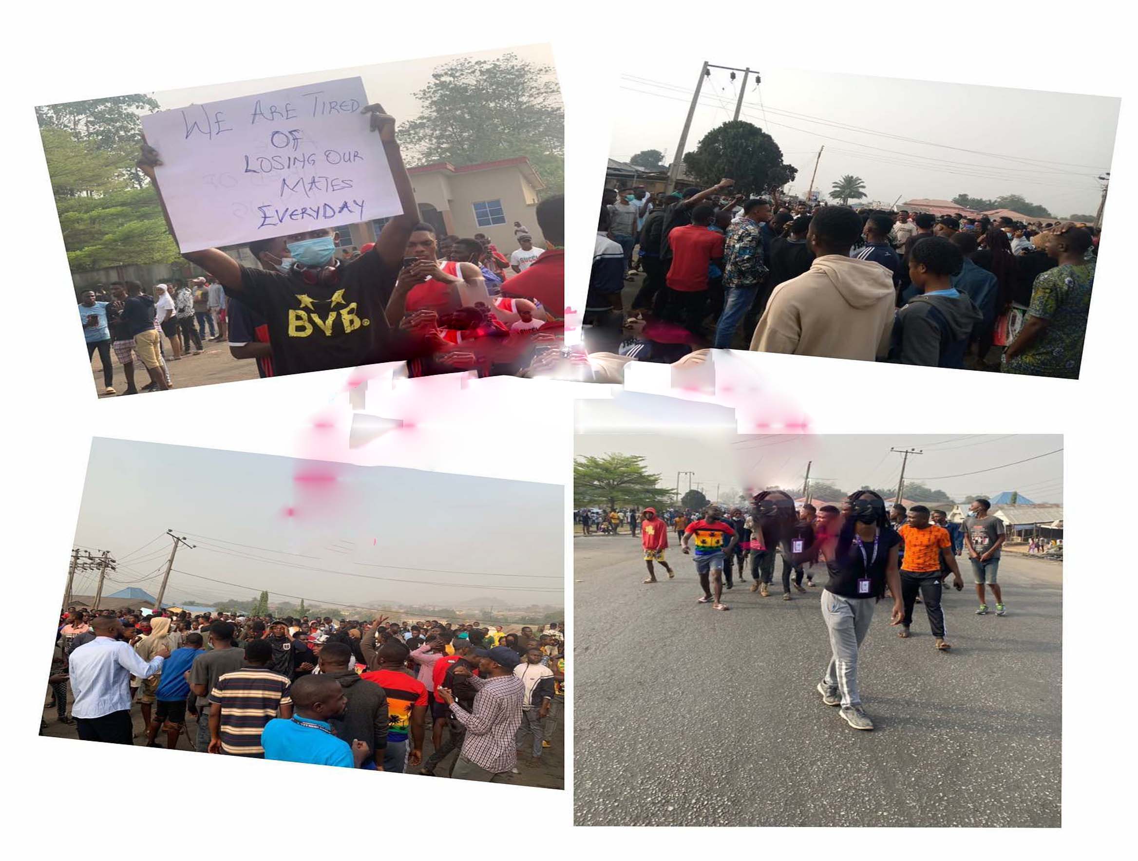 #SaveAkungba: AAUA students protest the de#th of their colleagues who were cr#shed by a truck