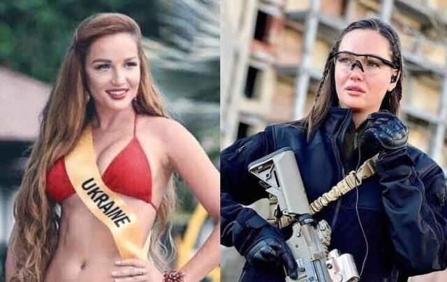 Former Miss Ukraine has swapped glamour for guns in the fight against Russian invasion.