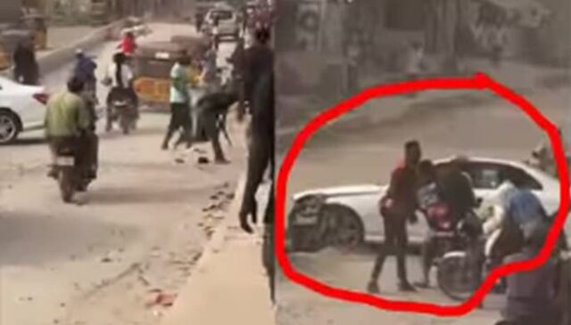 Man beats policeman for shooting his Benz tyre, causing him to crash