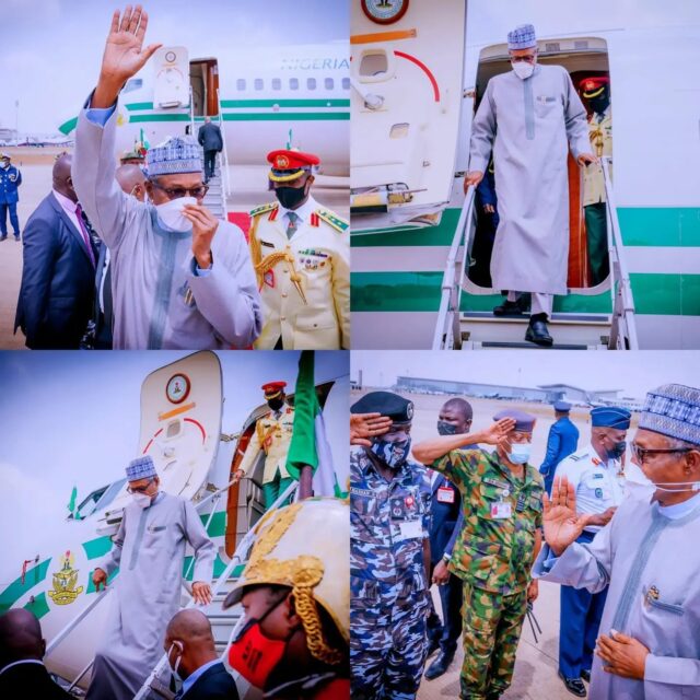 President Buhari shelves his UK medical trip as he returns to Abuja from Kenya