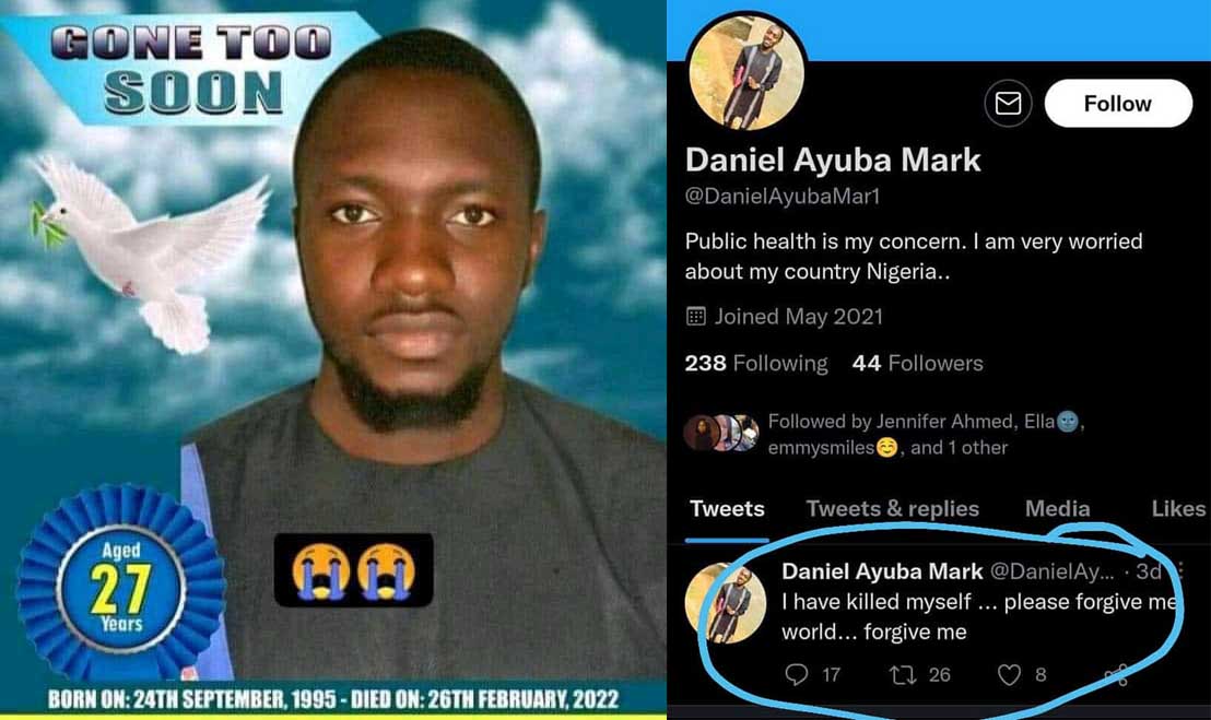 Young man shares last tweet then commits suicide after scammers stole N1.5 million from his sports betting account.