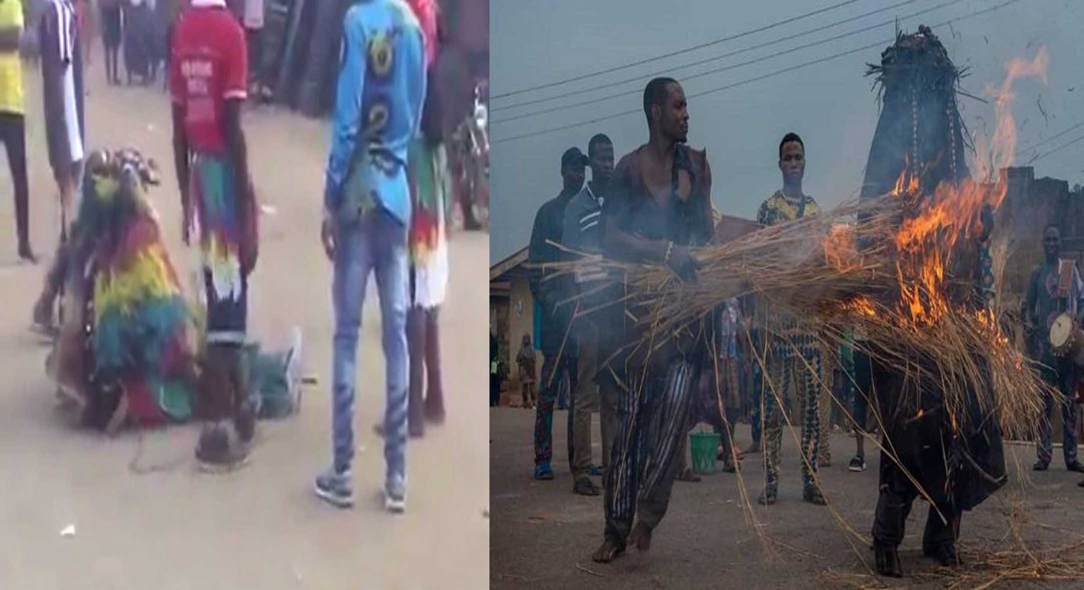 Stunt gone wrong as f!re consumes a masquerade in Anambra State