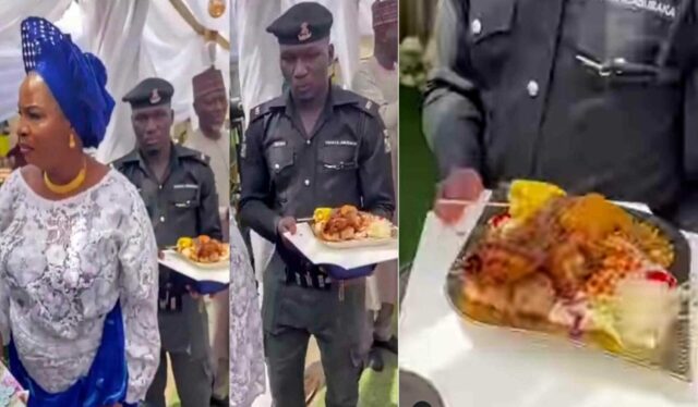 Police summons officer seen carrying a female VIP’s food tray in viral video