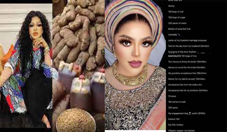 Socialite Bobrisky, releases bride price list for future hubby