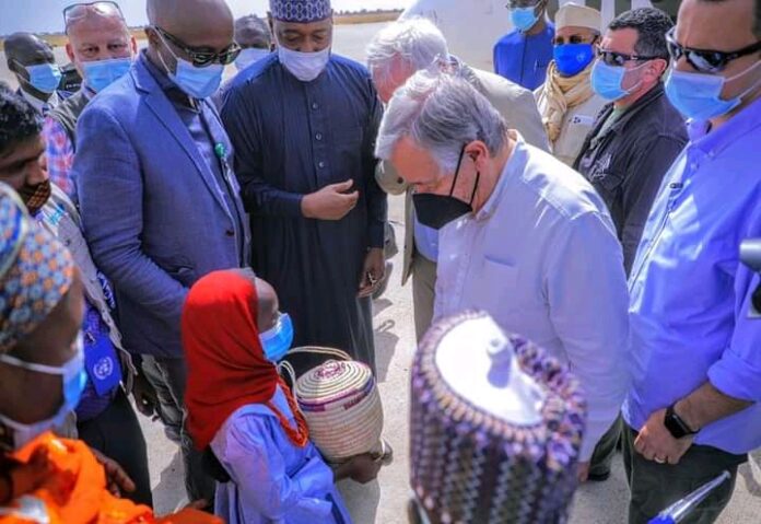 UN chief, Guterres in Nigeria, visits Boko Haram victims in Borno