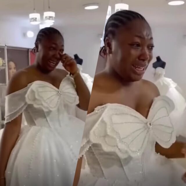 Bride-to-be cries over wedding dress