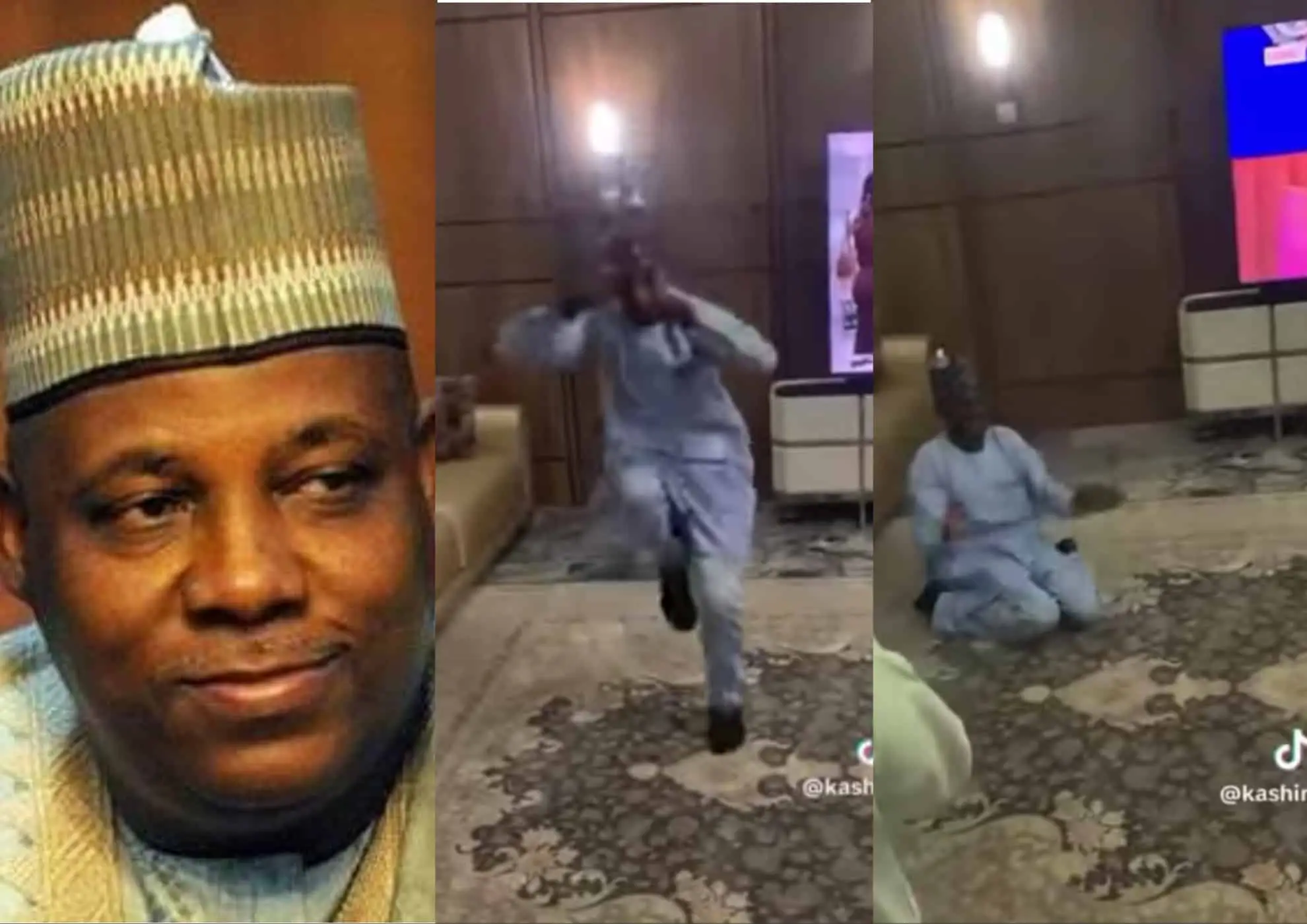 VIDEO: Shettima’s ‘Brother’ Dances, Jumps Happily After Entering Aso Villa For The First Time