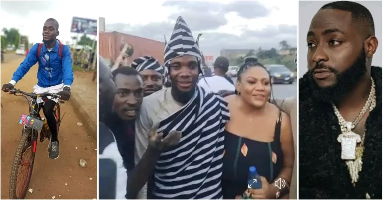 Cycling Davido’s fan gets heroic welcome as he arrives Lagos (PHOTOS)