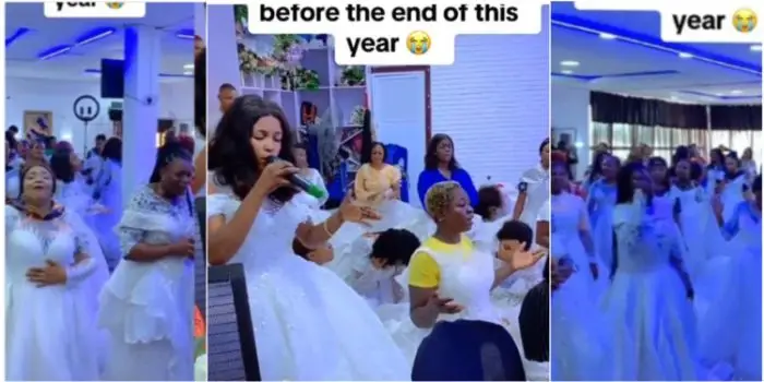 “Wedding Gown Prayer Retreat,” - Nigerian single ladies rock wedding gowns, pray hard for husbands in church