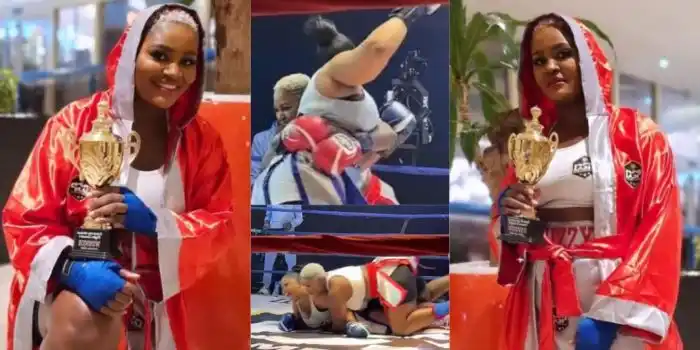 Chizzy Alichi defeating Laide Bakare in celebrity boxing match (Watch)