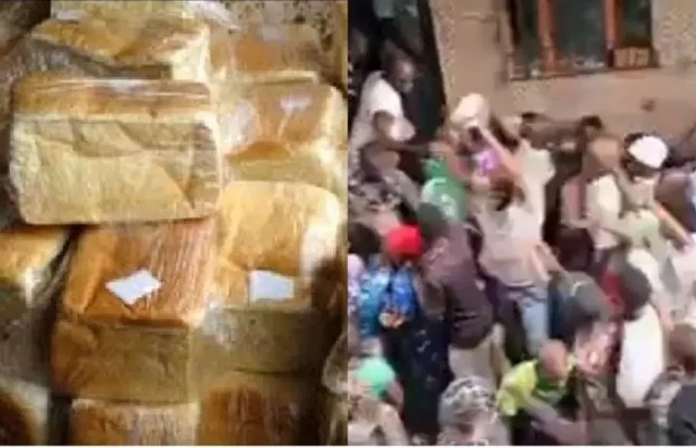 VIDEO: Nigerians Being Flogged To Get Free Yam, Bread In Lagos Amid Hardship, Hunger