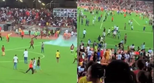 Rangers, Enyimba match abandoned as fans invade pitch over late penalty call (Video)