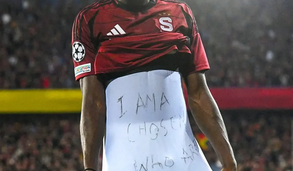 Nigerian striker celebrates Champions League goal with ‘I am a Chosen’ inscription