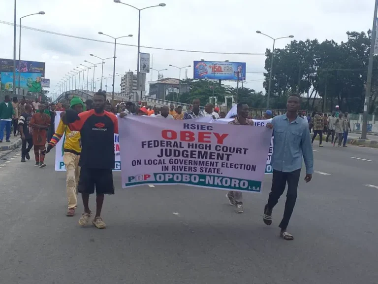 Rivers: Wike’s supporters stage protest, ask RSIEC to halt LG poll