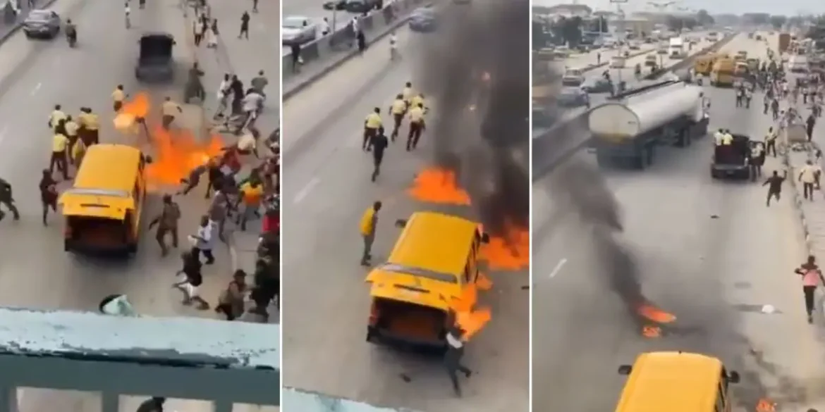 Irate Lagos commercial driver sets vehicle, LASTMA officer ablaze