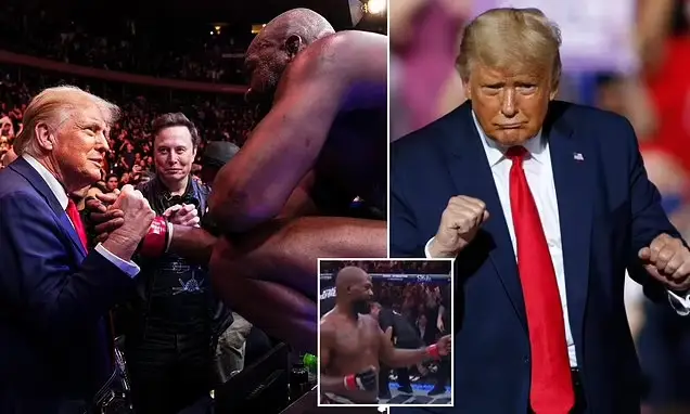  UFC legend Jon Jones gives his championship belt to US President-elect Donald Trump after winning.