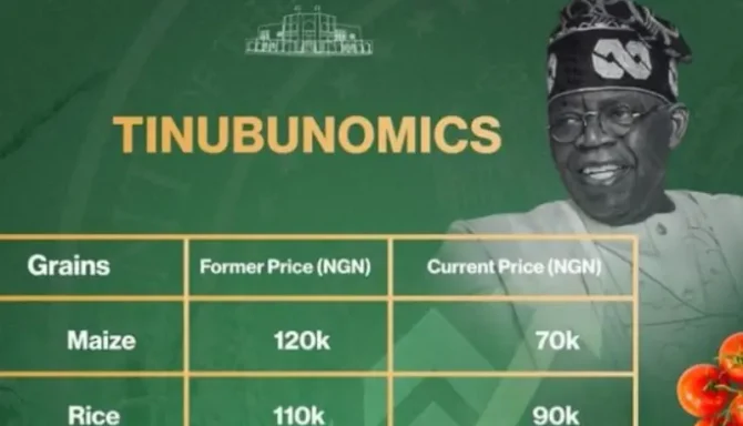 Tinubunomics – Presidency Shows Off Prices Of Rice, Tomatoes, Maize, Other Foodstuffs In The Market, Praise Tinubu