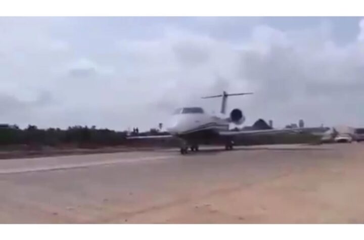 The moment a Private Jet landed and took off in the middle of the road in Delta State after landing failure at the Asaba airport