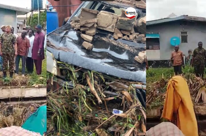 VIDEO: Nigerian Air Force (Ikeja) officials visit the scene of a fence collapse that destroyed multiple properties following a heavy downpour. Assessment and safety checks are currently ongoing.