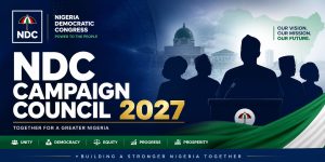 Nigeria Democratic Congress National Campaign Council announcement for 2027 elections featuring Peter Obi and Henry Dickson