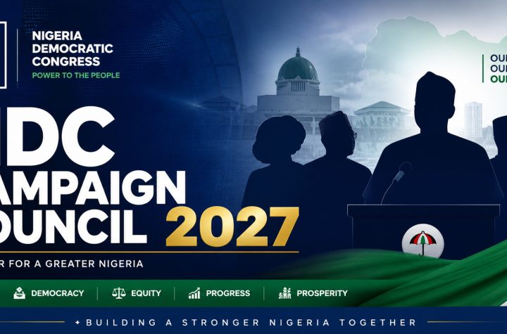 Nigeria Democratic Congress National Campaign Council announcement for 2027 elections featuring Peter Obi and Henry Dickson